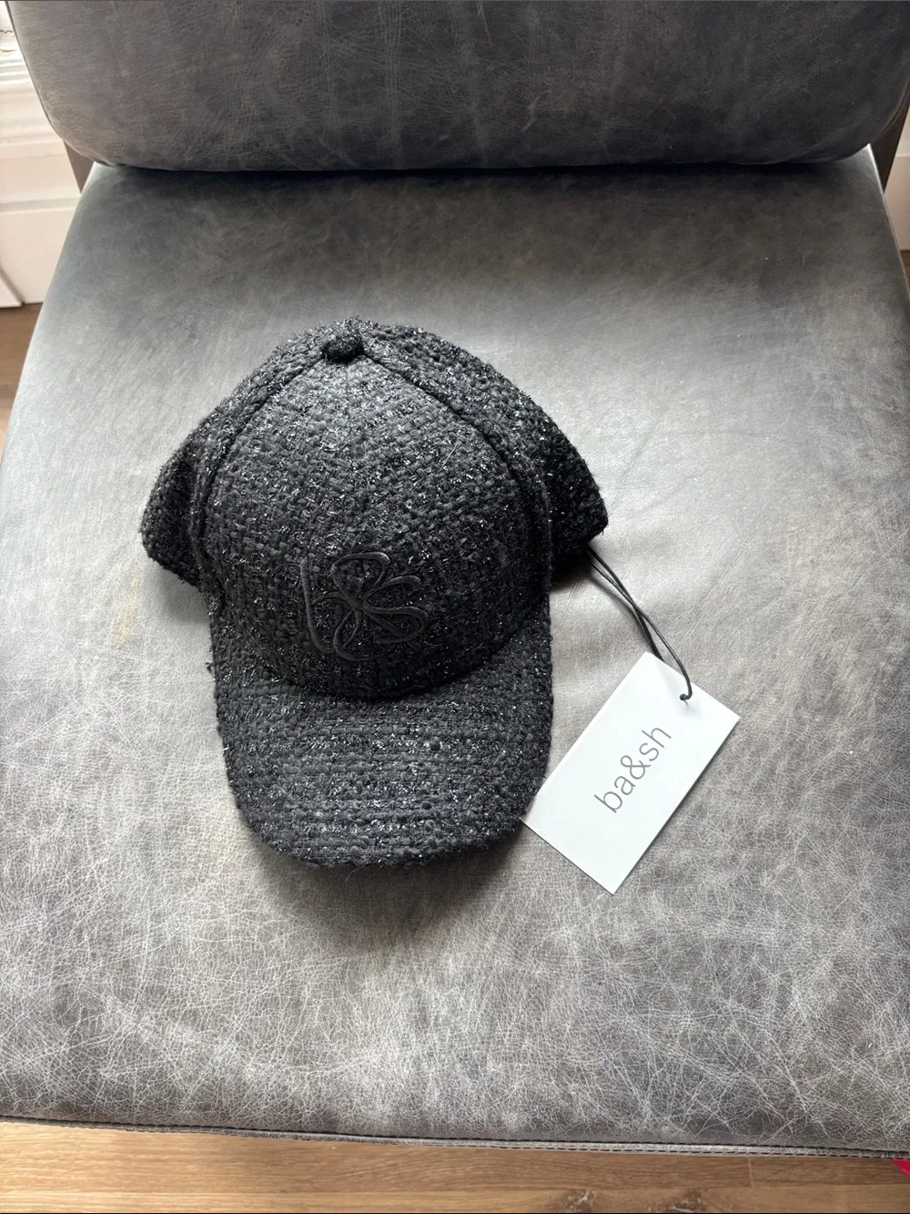 ba&sh Black Bouclé Logo Baseball Cap